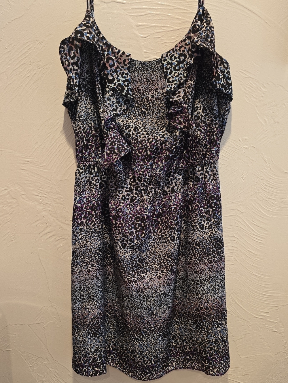 BCBGeneration Purple and Black Leopard Ruffle Slip Dress